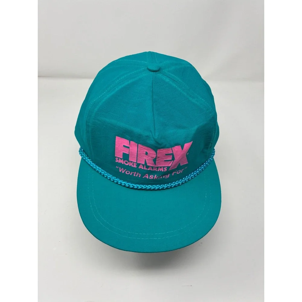 Vintage 90s Firex Smoke‎ Alarms Nylon Rope Hat Teal Pink Snapback Cap Promo